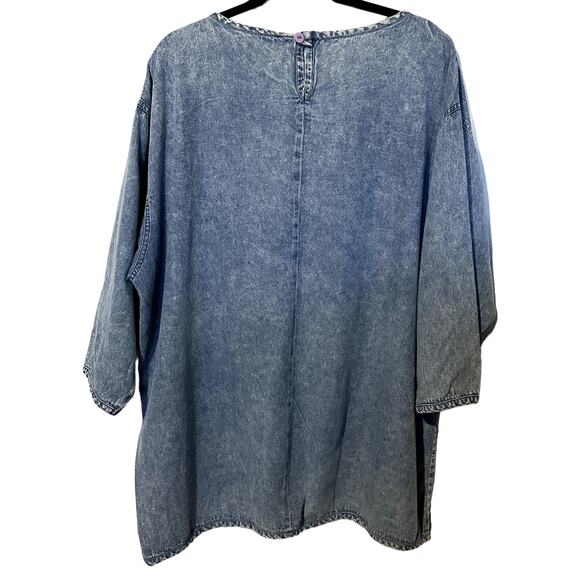 Vintage Blue Creek Jeans Embroidered Lagenlook Artsy 3/4 Wrap Denim Top 90s Y2K - Picture 3 of 7